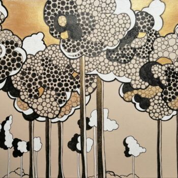 제목이 "arbres nuages"인 그림 Dany Masson로, 원작, 잉크 판지에 장착됨