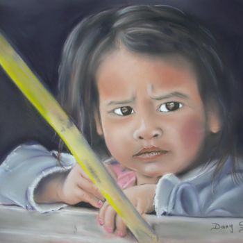 Рисунок под названием ""Fillette du Laos"" - Dany Serva, Подлинное произведение искусства, Пастель