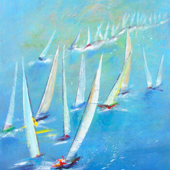 Painting titled "Les voiles blanches" by Dane, Original Artwork, Acrylic Mounted on Wood Stretcher frame