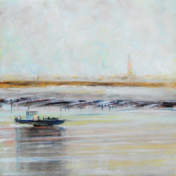 Painting titled "Parc ostreicole à M…" by Dany Wattier, Original Artwork, Oil