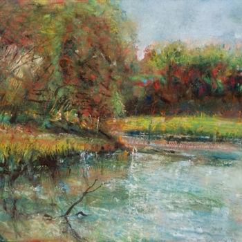 Peinture intitulée "Lac en automne" par Dany Wattier, Œuvre d'art originale, Huile