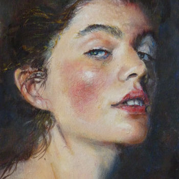 Painting titled "D'un regard." by Dany Wattier, Original Artwork, Oil Mounted on Cardboard