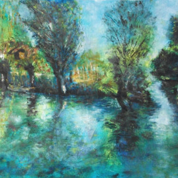 Painting titled "Jardins de Caraqui.…" by Dany Wattier, Original Artwork, Oil Mounted on Wood Stretcher frame