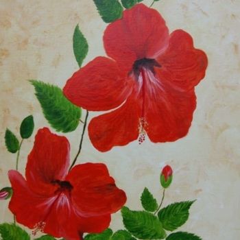 Painting titled "HIBISCUS" by Dany Champeme, Original Artwork, Oil