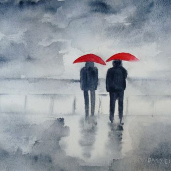 Peinture intitulée "A25-Sous-la-pluie.j…" par Dany Champeme, Œuvre d'art originale, Aquarelle