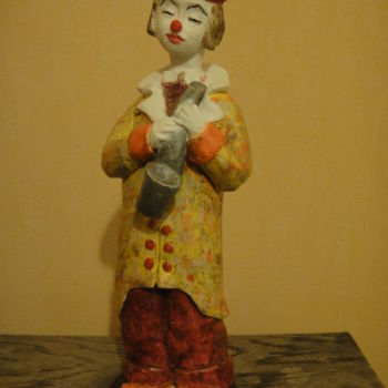 Escultura titulada "Le Clown au Sax" por Danielle Benotto, Obra de arte original, Cerámica