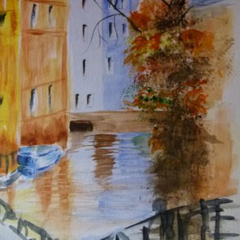 Painting titled "Le canal 48X36" by Danyellepeintures, Original Artwork, Watercolor