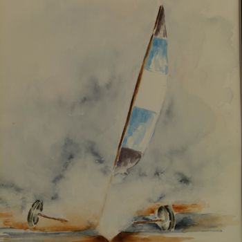Painting titled "char à voile 48X36" by Danyellepeintures, Original Artwork, Watercolor