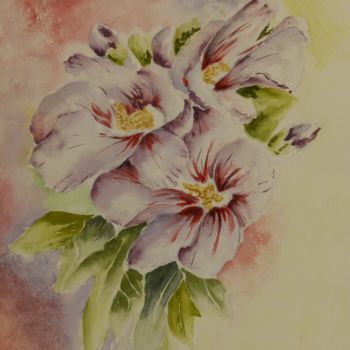 Painting titled "Hibiscus 48X36" by Danyellepeintures, Original Artwork, Watercolor