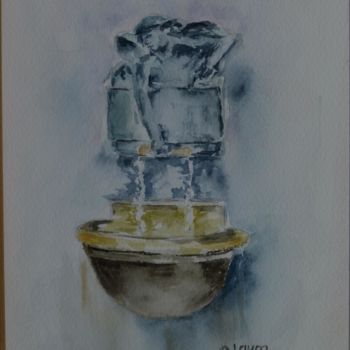 Schilderij getiteld "Fontaine" door Danyellepeintures, Origineel Kunstwerk, Aquarel