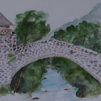 Painting titled "Pont rustique 32X25" by Danyellepeintures, Original Artwork, Watercolor