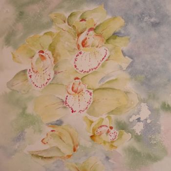 Painting titled "Orchidées" by Danyellepeintures, Original Artwork, Watercolor
