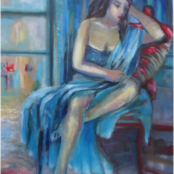 Painting titled "femme au coussin ro…" by Daniele Gras, Original Artwork, Other