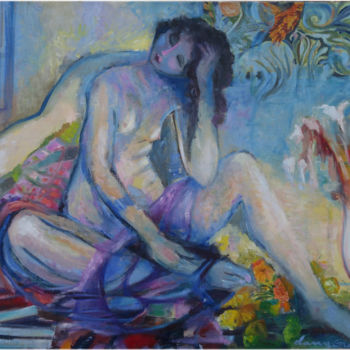 Painting titled "nu a la tapisserie.…" by Daniele Gras, Original Artwork
