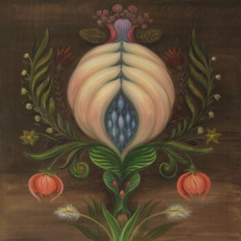Painting titled "Parfum de nuit -2" by Danylova Yevheniia, Original Artwork, Oil Mounted on Wood Stretcher frame