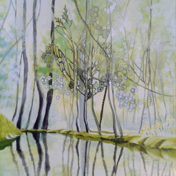 Painting titled "Marais vert" by Dany Masson, Original Artwork, Oil Mounted on Wood Stretcher frame