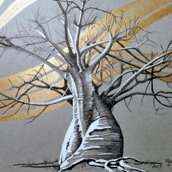 Peinture intitulée "Baobab" par Dany Masson, Œuvre d'art originale, Encre Monté sur Carton