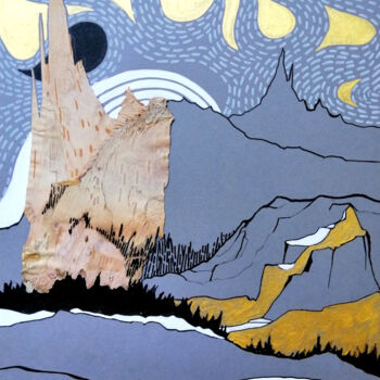 Dibujo titulada "montagne" por Dany Masson, Obra de arte original, Tinta Montado en Cartulina