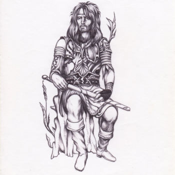 Drawing titled "Warrior" by Alexander Kobyzev, Original Artwork, Ballpoint pen