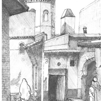 Desenho intitulada "Casbah d'Alger Algi…" por Daoud Mansour (lumiart), Obras de arte originais, Tinta