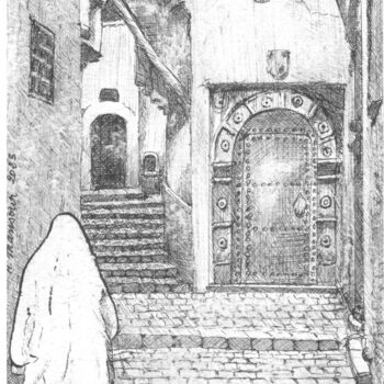 Disegno intitolato "Ruelle de la casbah…" da Daoud Mansour (lumiart), Opera d'arte originale, Inchiostro