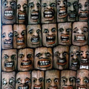Peinture intitulée "25 têtes" par David Fargot, Œuvre d'art originale