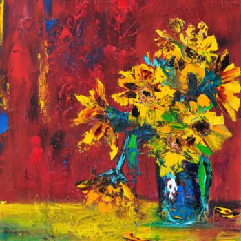 Painting titled "Seven sunflowers" by Daria Zaseda, Original Artwork, Oil