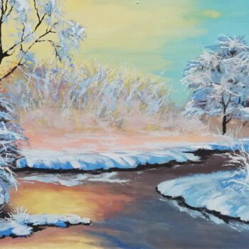 Картина под названием "Зимняя река" - Дарья Бондаренко, Подлинное произведение искусства, Гуашь