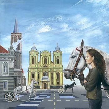 Painting titled "Traveller City" by Nicu Darastean, Original Artwork