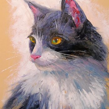 Painting titled "Favorite cat" by Olha, Original Artwork, Oil