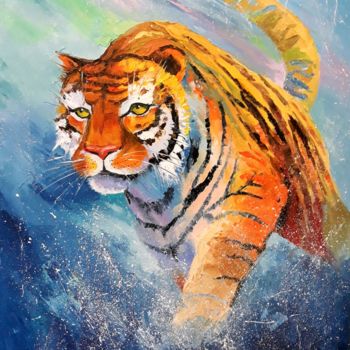 Pintura intitulada "Tiger" por Olha, Obras de arte originais, Óleo