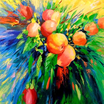 Painting titled "Branch of ripe appl…" by Olha, Original Artwork, Oil