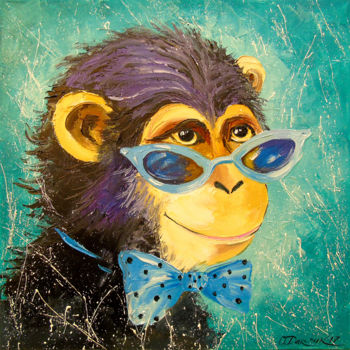 Painting titled "Boy monkey" by Olha, Original Artwork, Oil