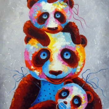 Pittura intitolato "Panda family" da Olha, Opera d'arte originale, Olio