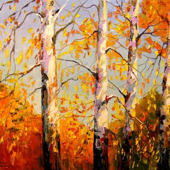 Painting titled "Autumn birch" by Olha, Original Artwork, Oil
