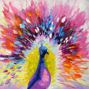 Painting titled "Peacock" by Olha, Original Artwork, Oil