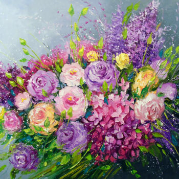 "A bouquet of roses…" başlıklı Tablo Olha tarafından, Orijinal sanat, Petrol Ahşap Sedye çerçevesi üzerine monte edilmiş