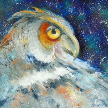 Painting titled "Owl" by Olha, Original Artwork, Oil