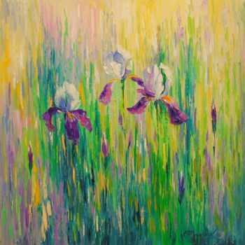 Peinture intitulée "Irises in field" par Olha, Œuvre d'art originale, Huile