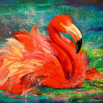 「Flamingo」というタイトルの絵画 Olhaによって, オリジナルのアートワーク, オイル