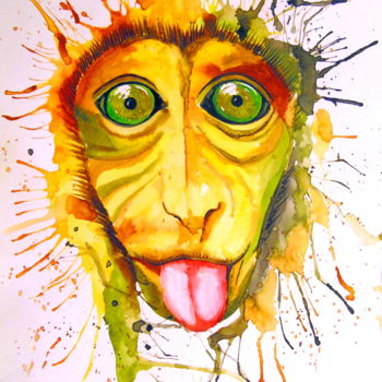 Peinture intitulée "Monkey" par Olha, Œuvre d'art originale, Aquarelle