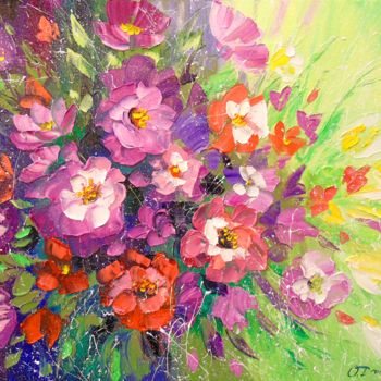 Painting titled "A bouquet of flowers" by Olha, Original Artwork, Oil