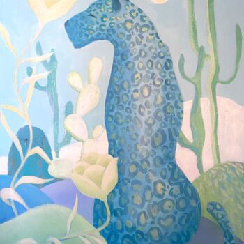 Painting titled "Blue Leopard in Sav…" by Daria Borisova, Original Artwork, Acrylic