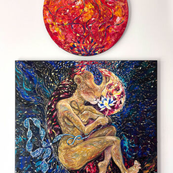 Peinture intitulée "Sekhmet in the Womb…" par Daria Chenskaya, Œuvre d'art originale, Huile