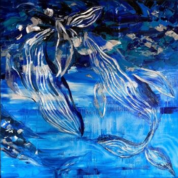 Painting titled "THE WHALES" by Daria Chenskaya, Original Artwork, Oil