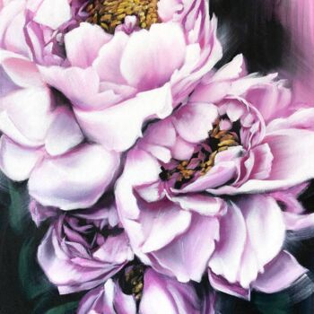 Painting titled "Delicate peony mood…" by Daria Dacron, Original Artwork, Acrylic Mounted on Wood Stretcher frame