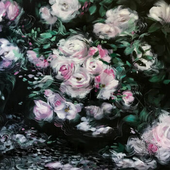 Peinture intitulée "Night/roses/black/f…" par Daria Dacron, Œuvre d'art originale, Acrylique