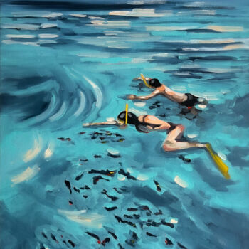 Painting titled "Snorkeling - Underw…" by Daria Gerasimova, Original Artwork, Oil Mounted on Wood Stretcher frame