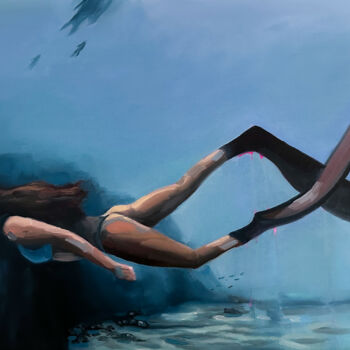 Painting titled "Snorkeling - Underw…" by Daria Gerasimova, Original Artwork, Oil Mounted on Wood Stretcher frame