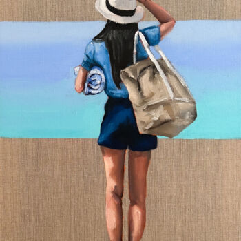 Ζωγραφική με τίτλο "To the Beach - Woma…" από Daria Gerasimova, Αυθεντικά έργα τέχνης, Λάδι Τοποθετήθηκε στο Ξύλινο φορείο σ…